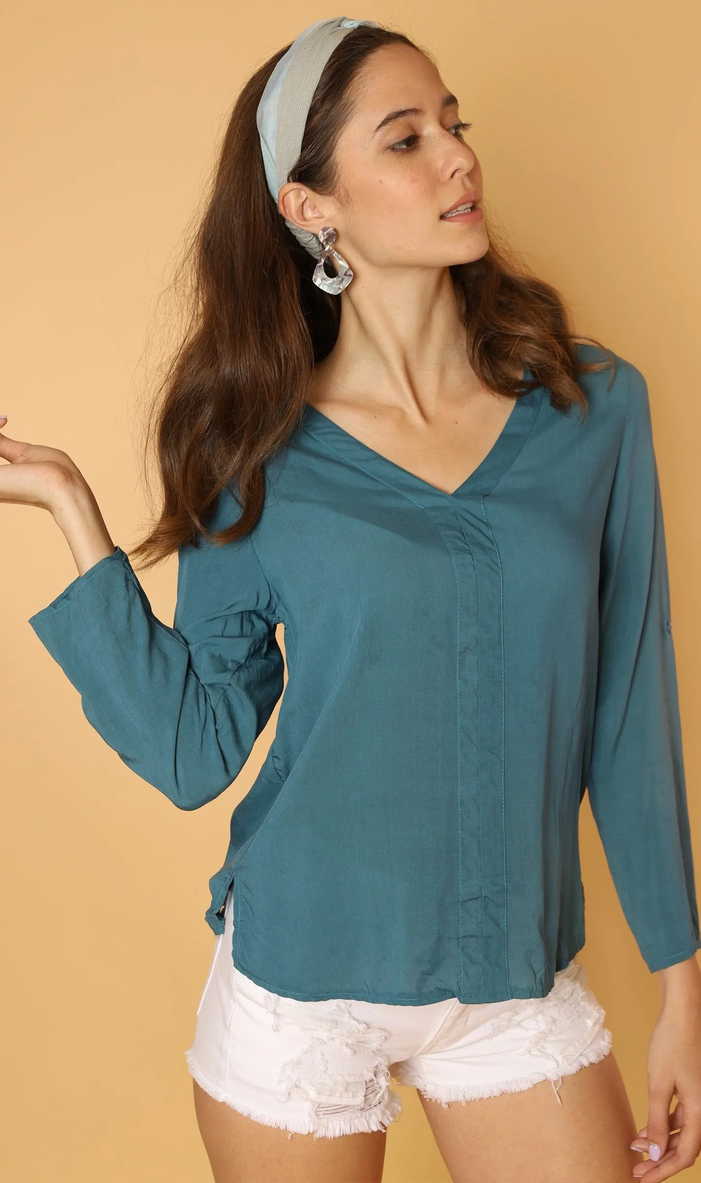 KALEI Long-Sleeve Tunic Top (Teal)