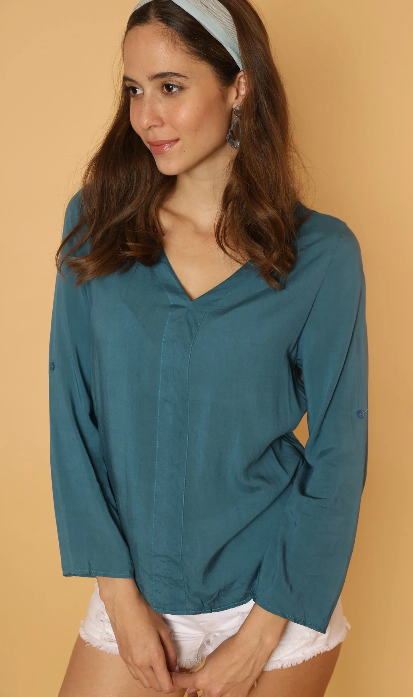 KALEI Long-Sleeve Tunic Top (Teal)
