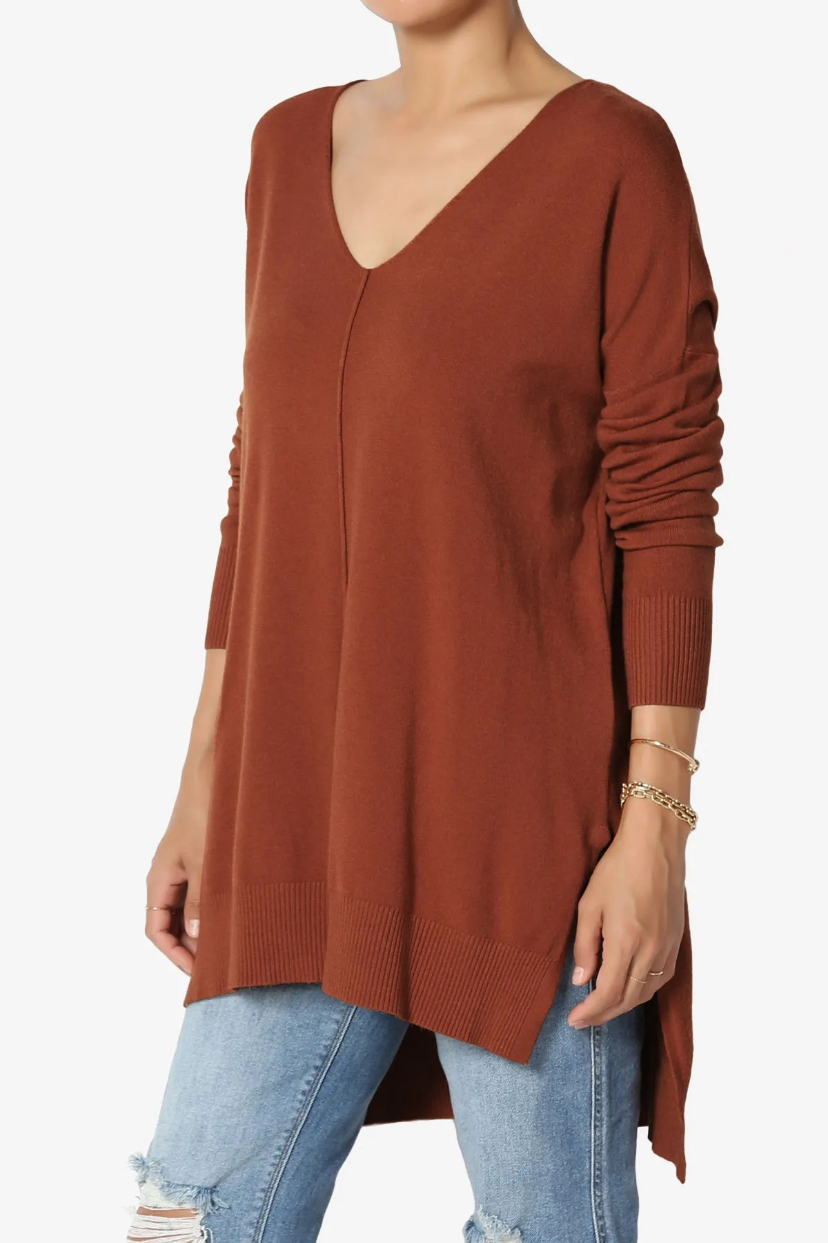 Katana Front Seam V-Neck Knit Sweater PLUS