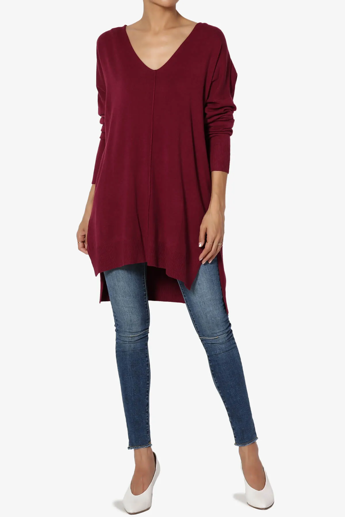 Katana Front Seam V-Neck Knit Sweater PLUS
