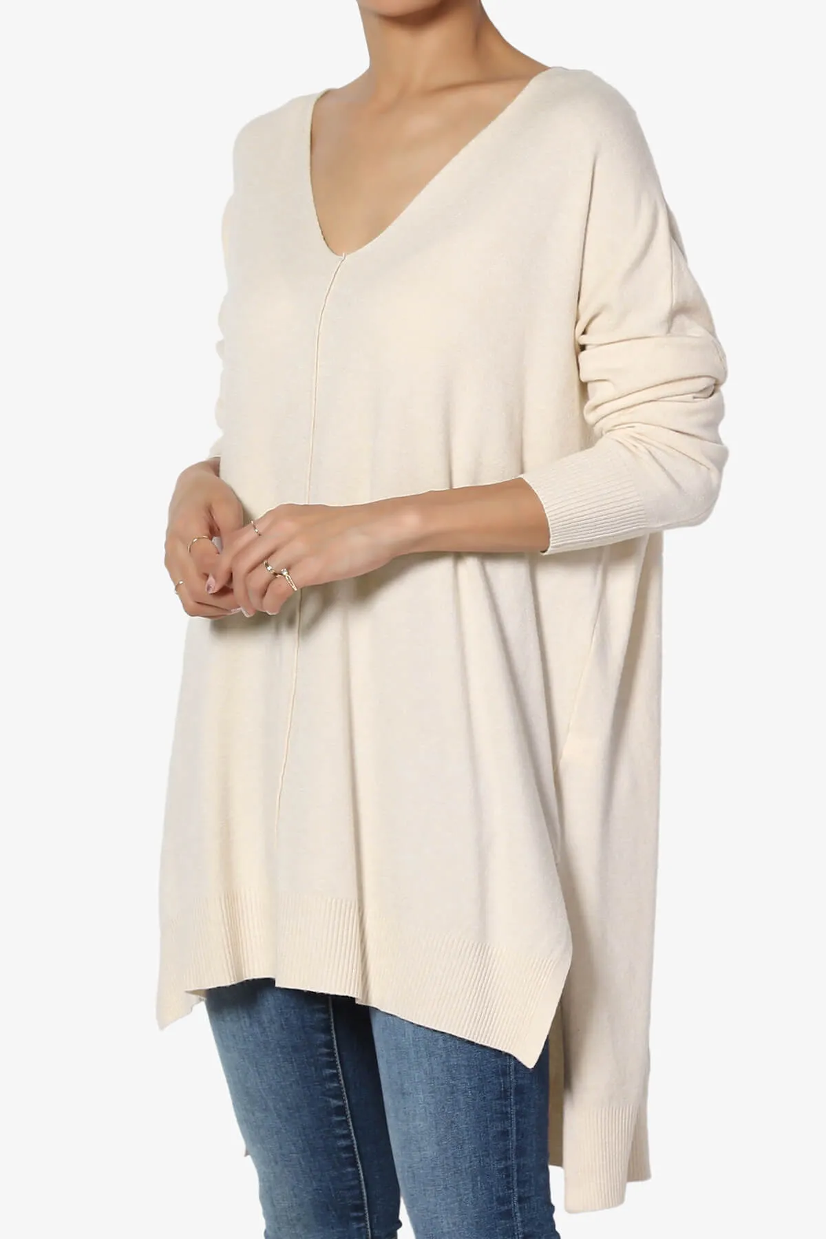 Katana Front Seam V-Neck Knit Sweater PLUS