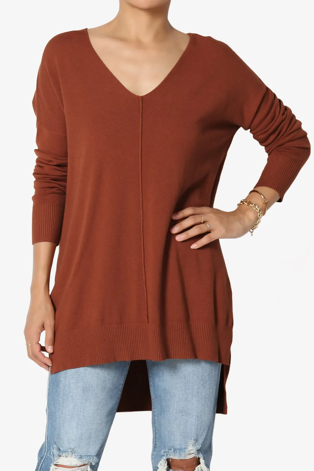 Katana Front Seam V-Neck Knit Sweater PLUS