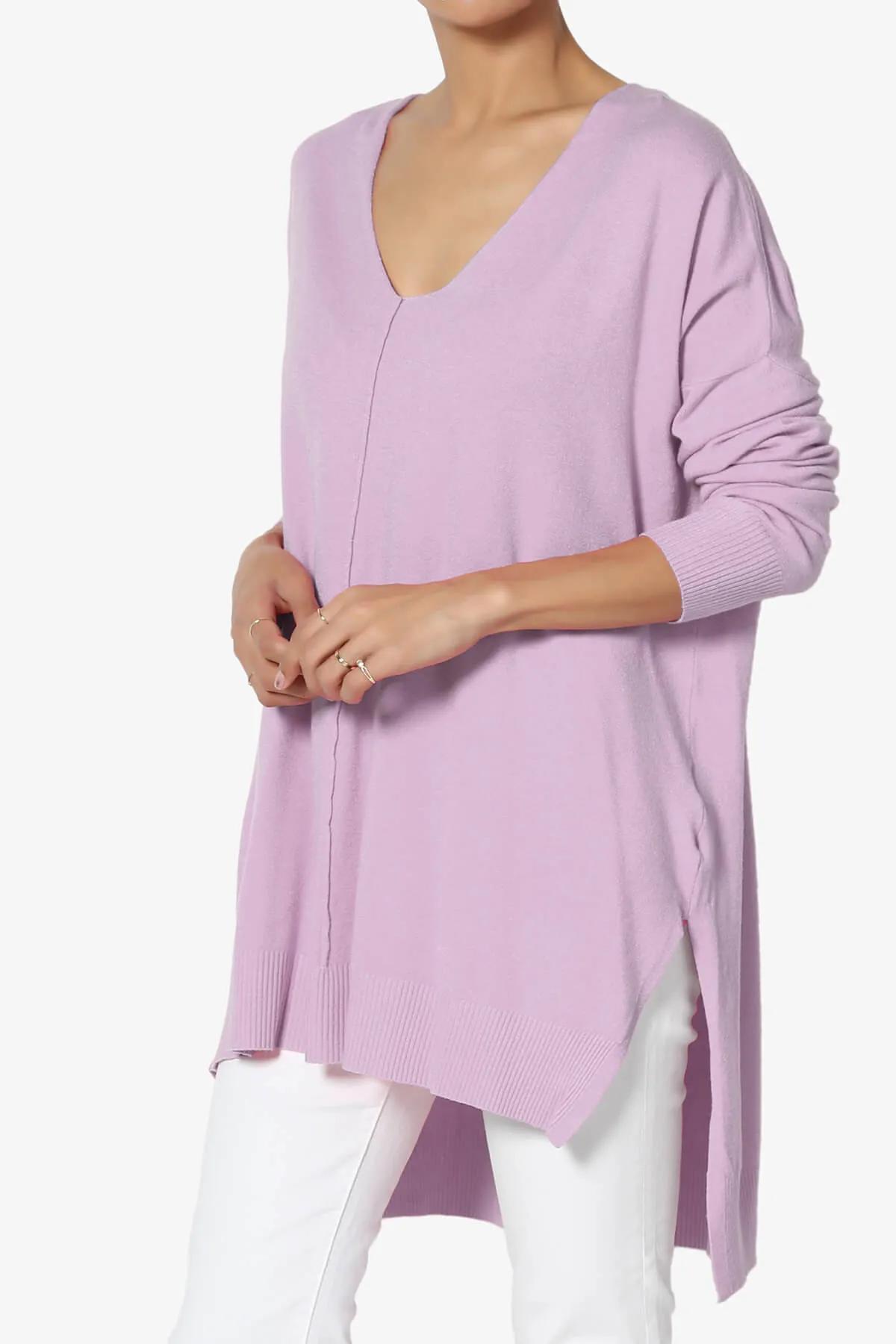 Katana Front Seam V-Neck Knit Sweater PLUS