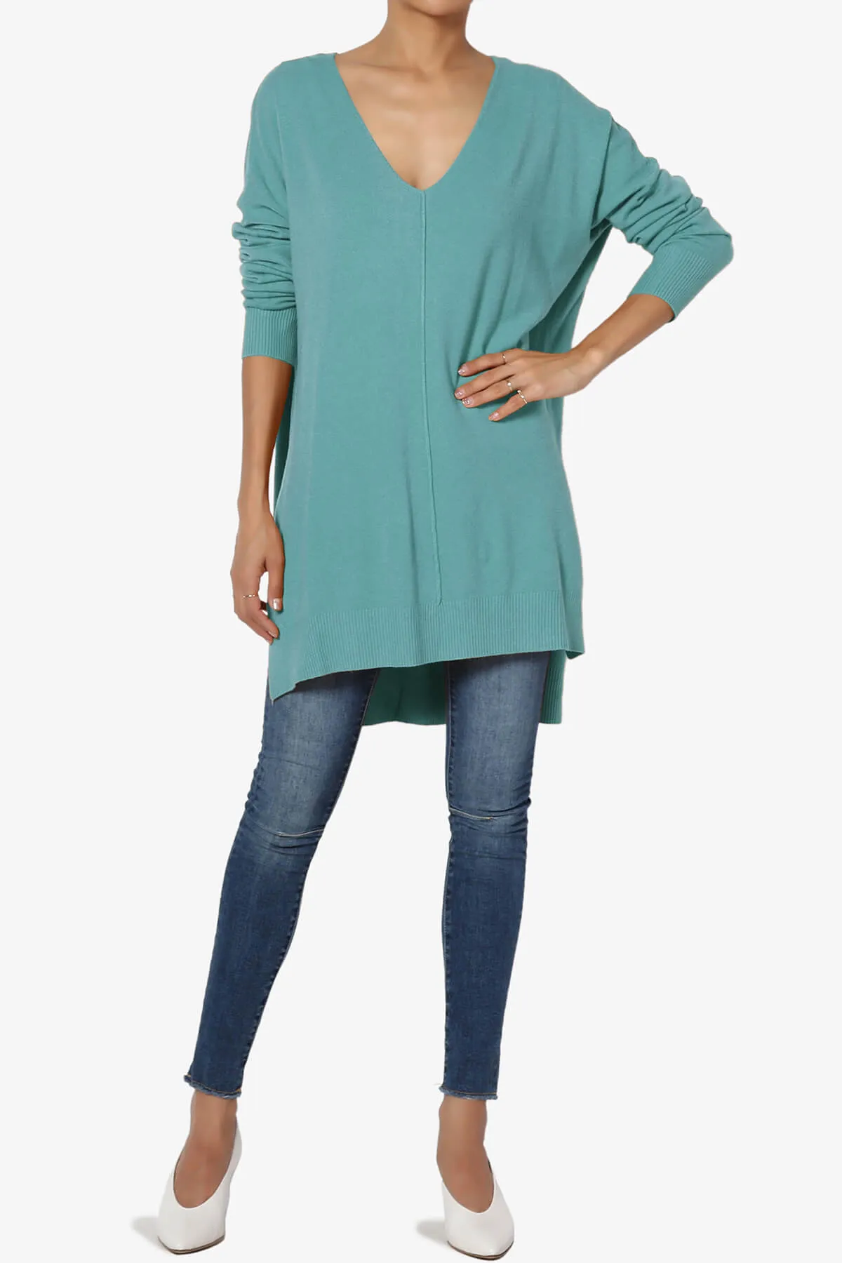 Katana Front Seam V-Neck Knit Sweater PLUS