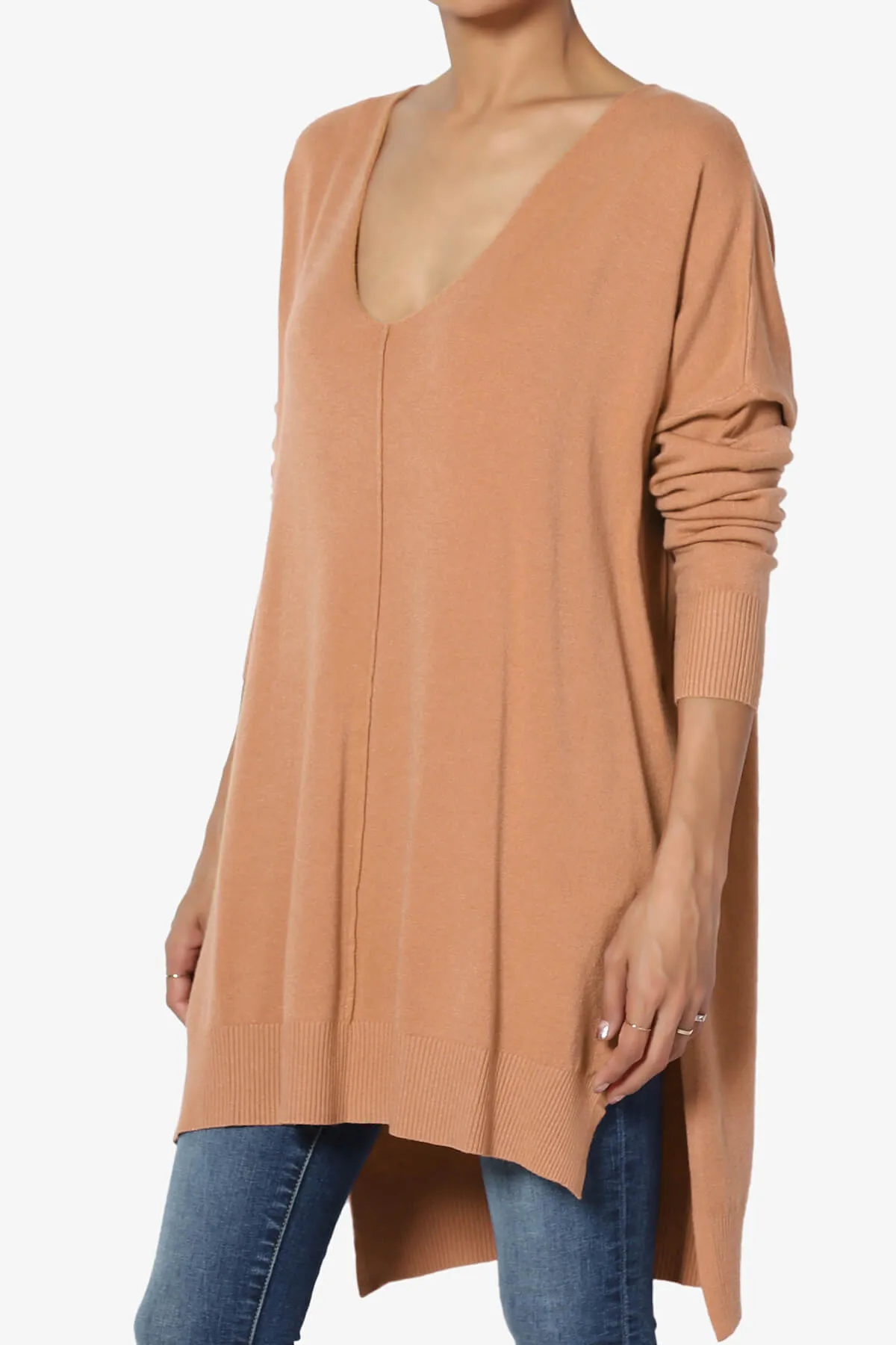 Katana Front Seam V-Neck Knit Sweater PLUS