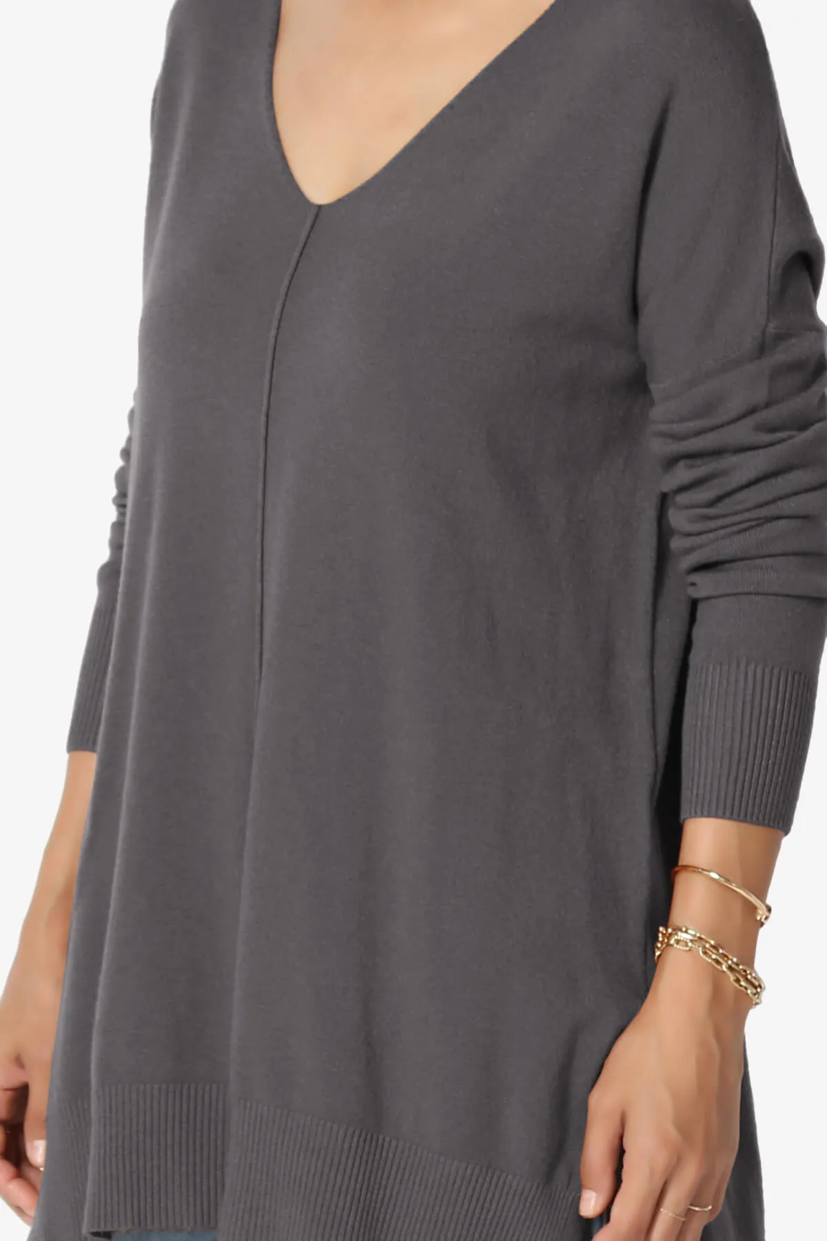 Katana Front Seam V-Neck Knit Sweater PLUS