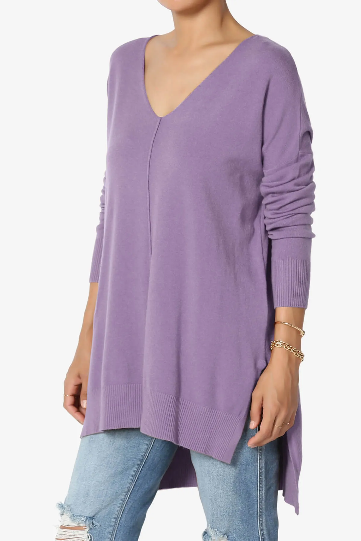 Katana Front Seam V-Neck Knit Sweater PLUS
