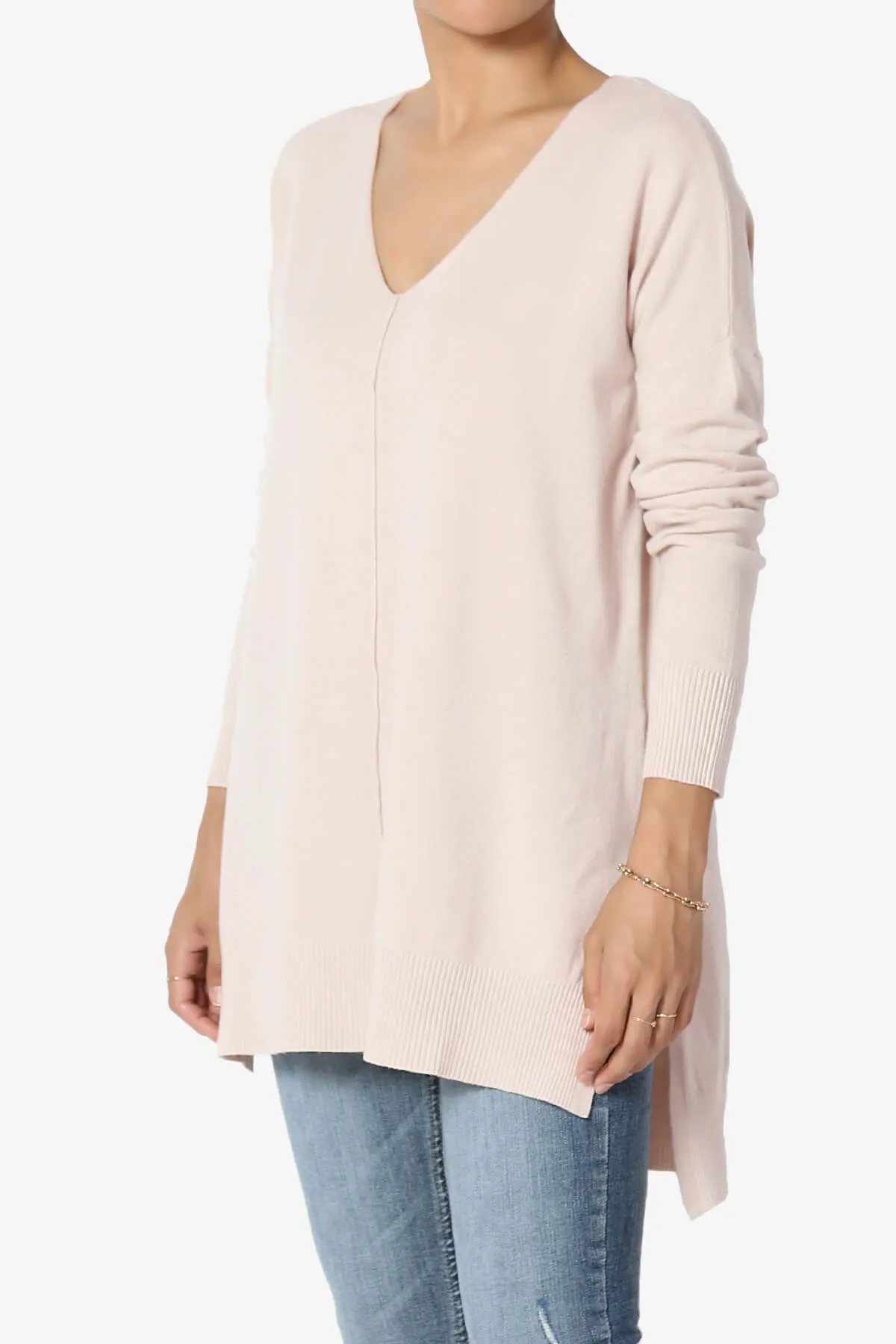 Katana Front Seam V-Neck Knit Sweater PLUS