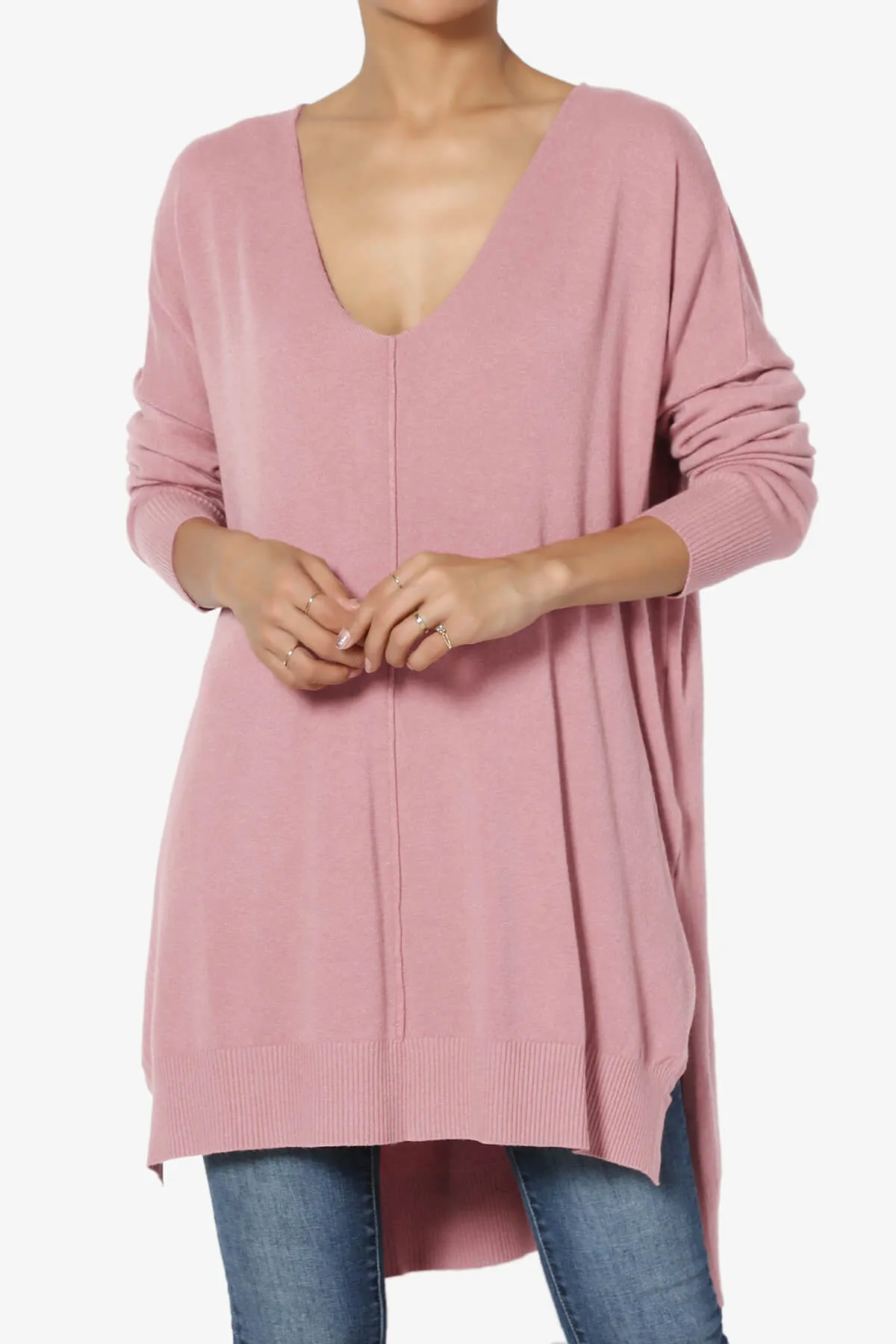 Katana Front Seam V-Neck Knit Sweater PLUS