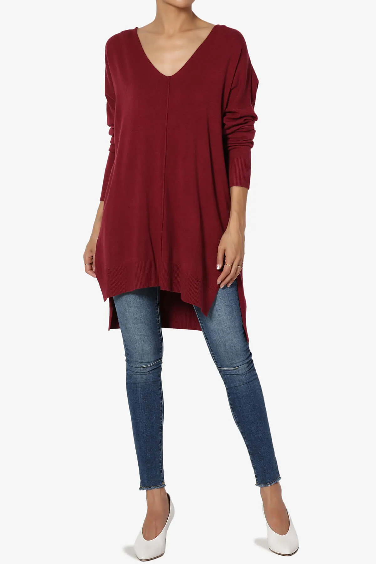 Katana Front Seam V-Neck Knit Sweater PLUS