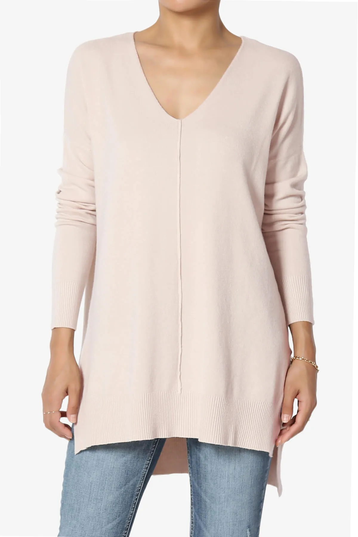 Katana Front Seam V-Neck Knit Sweater PLUS