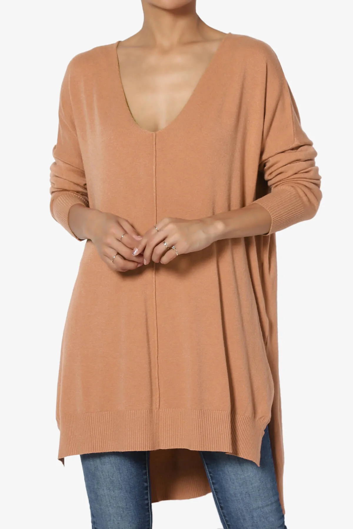 Katana Front Seam V-Neck Knit Sweater PLUS