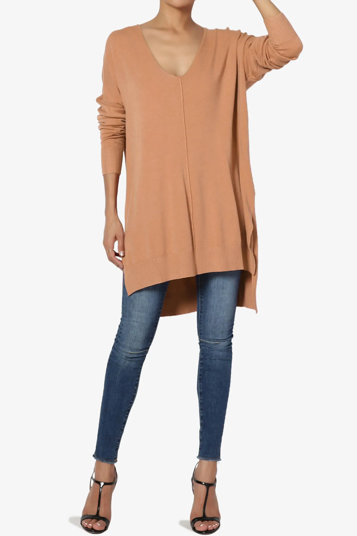 Katana Front Seam V-Neck Knit Sweater PLUS