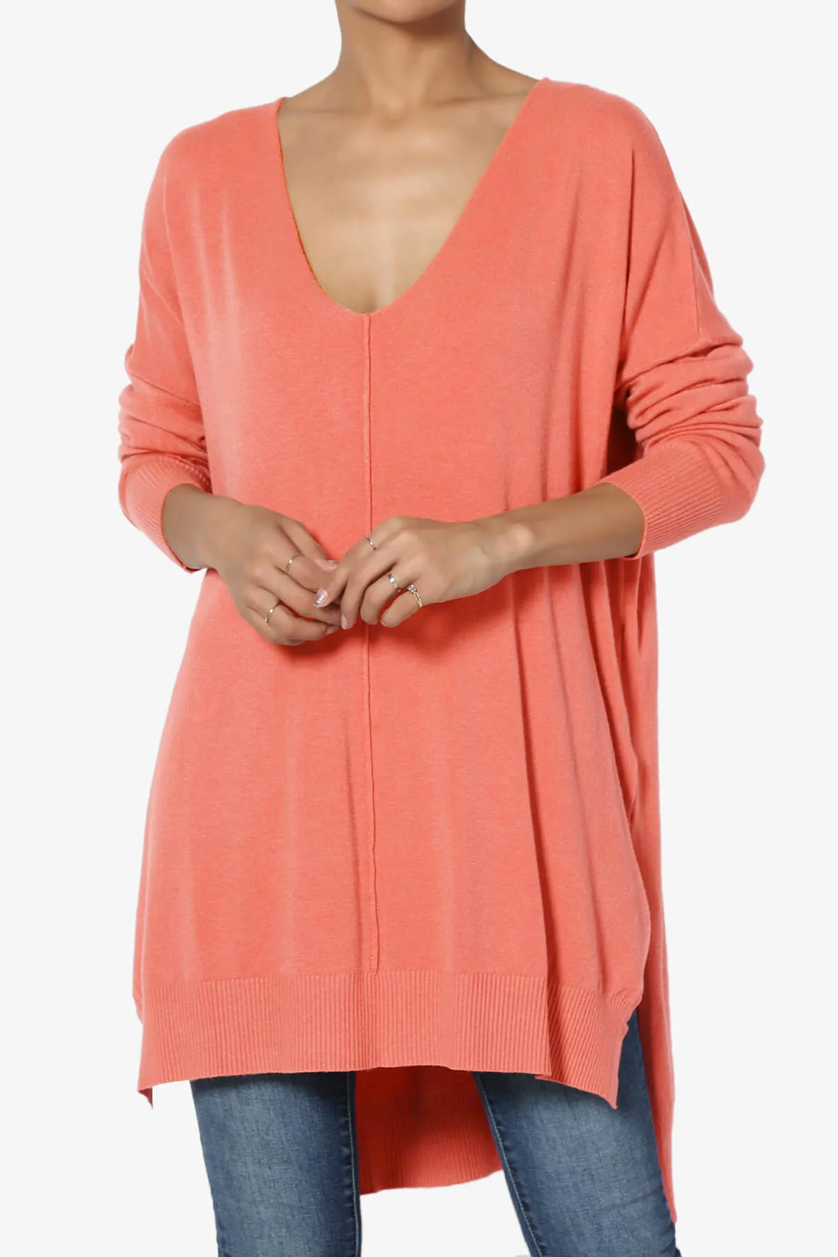 Katana Front Seam V-Neck Knit Sweater PLUS