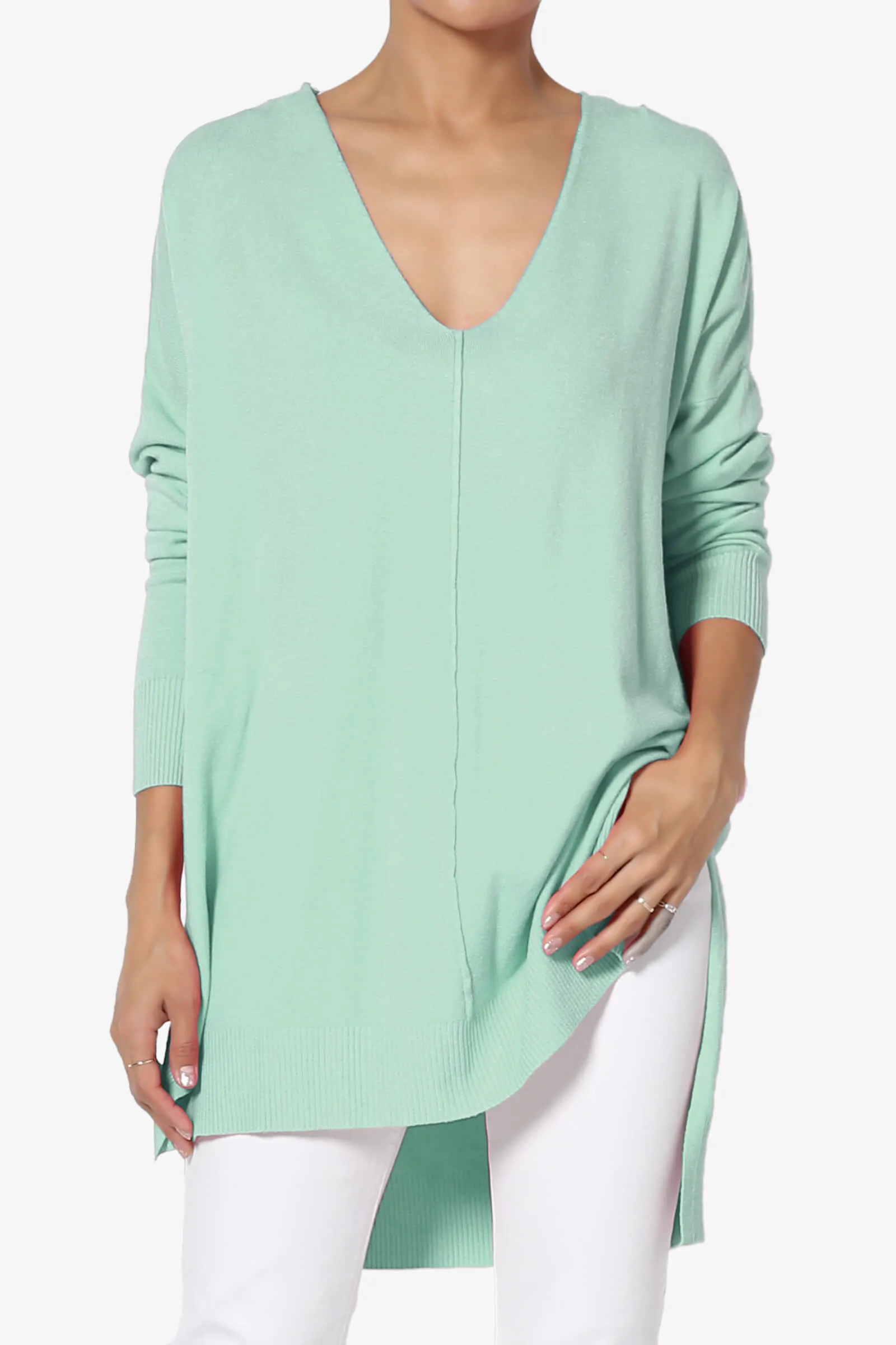 Katana Front Seam V-Neck Knit Sweater PLUS