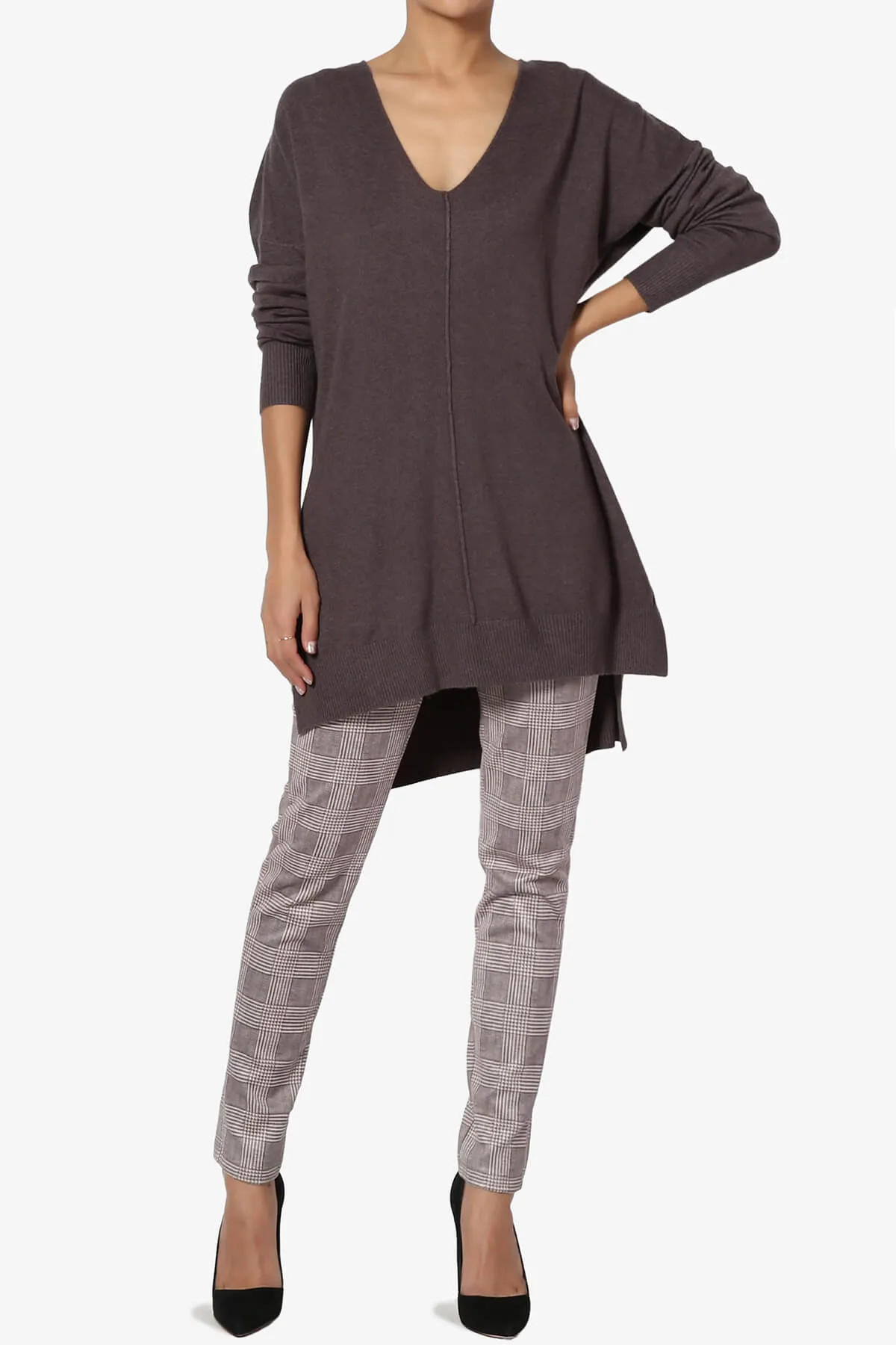 Katana Front Seam V-Neck Knit Sweater PLUS