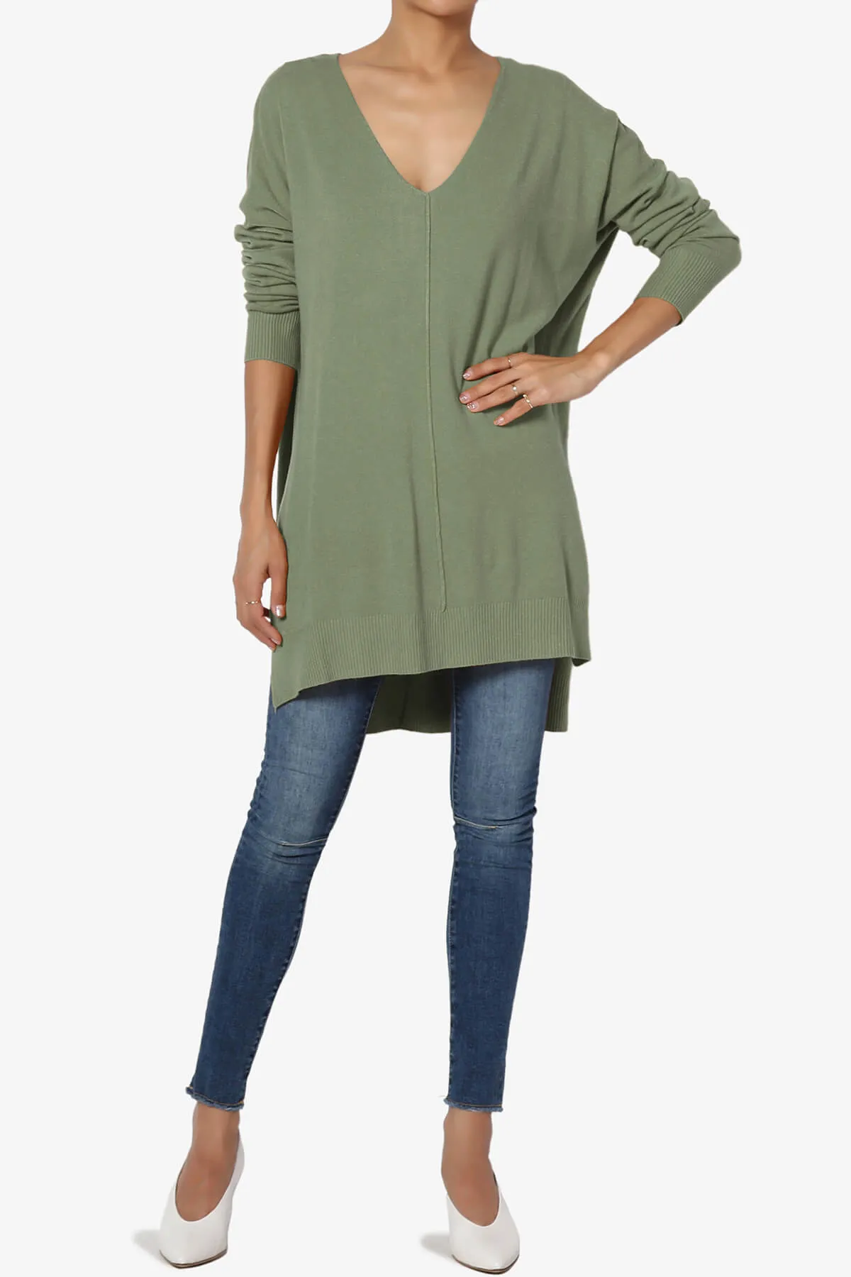 Katana Front Seam V-Neck Knit Sweater PLUS