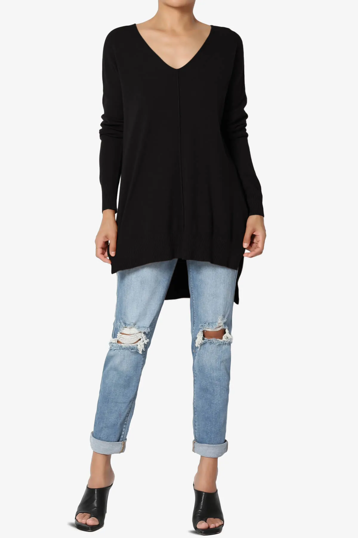 Katana Front Seam V-Neck Knit Sweater PLUS