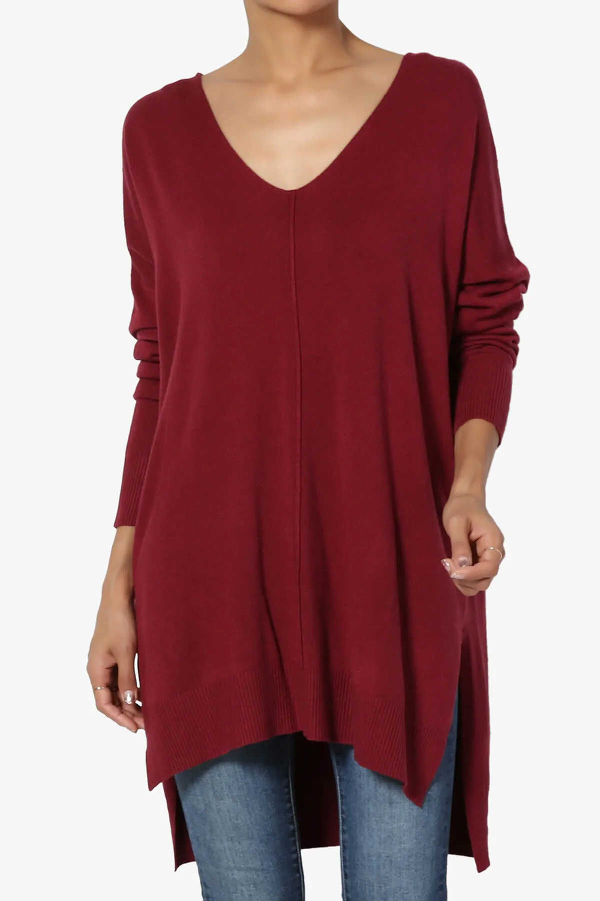 Katana Front Seam V-Neck Knit Sweater PLUS