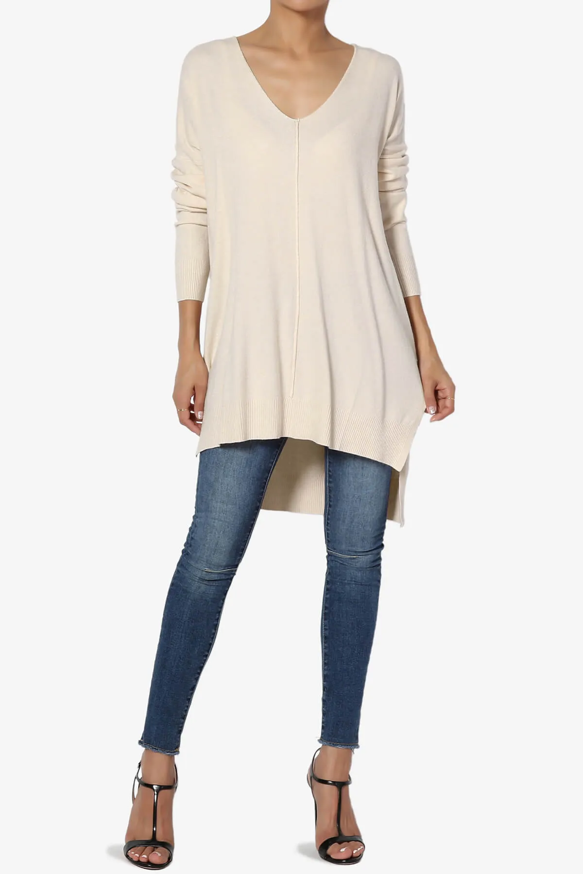 Katana Front Seam V-Neck Knit Sweater PLUS