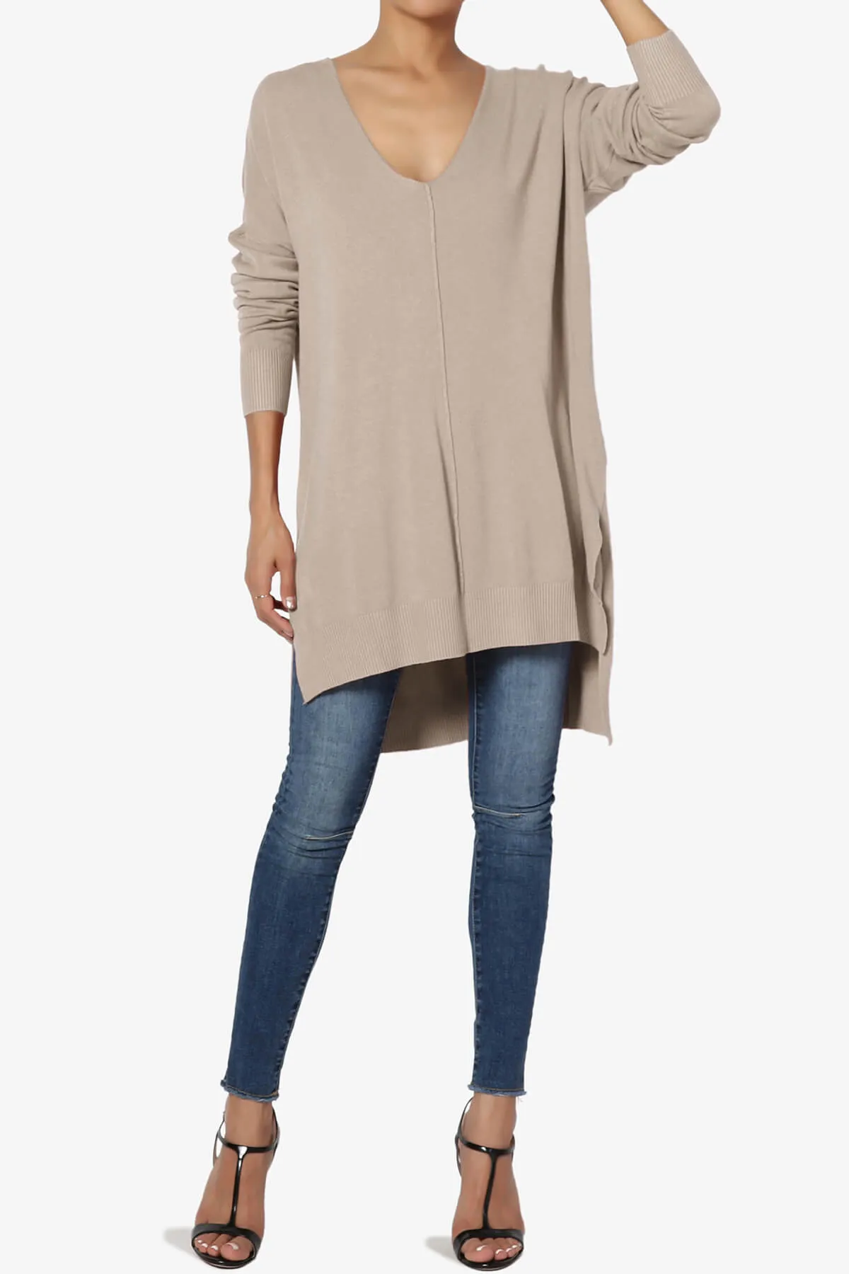 Katana Front Seam V-Neck Knit Sweater PLUS