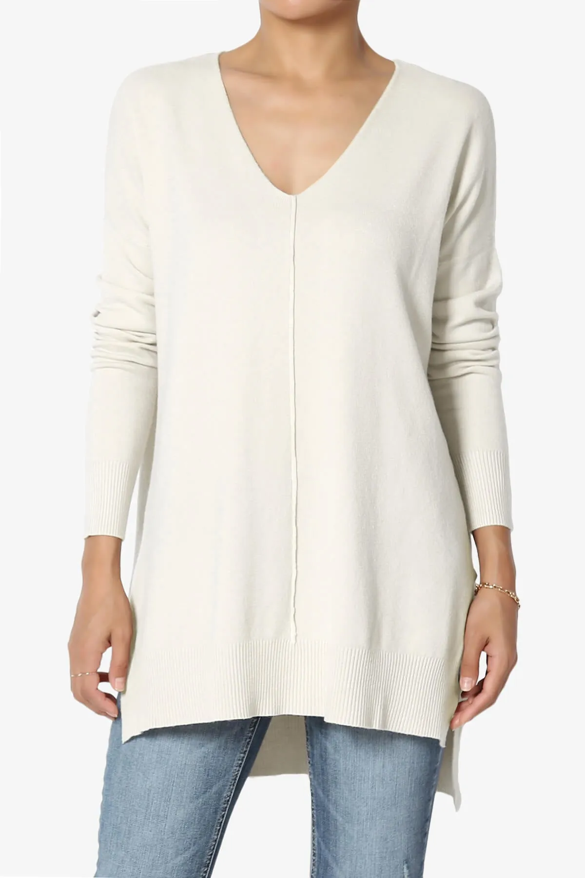 Katana Front Seam V-Neck Knit Sweater PLUS
