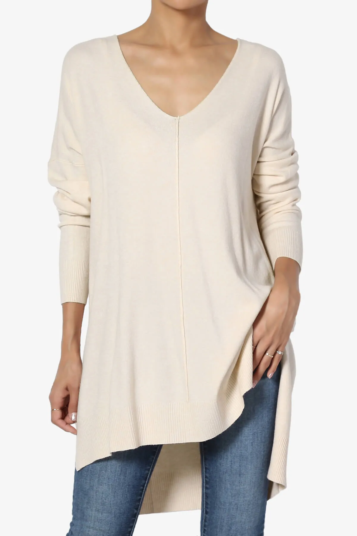Katana Front Seam V-Neck Knit Sweater PLUS