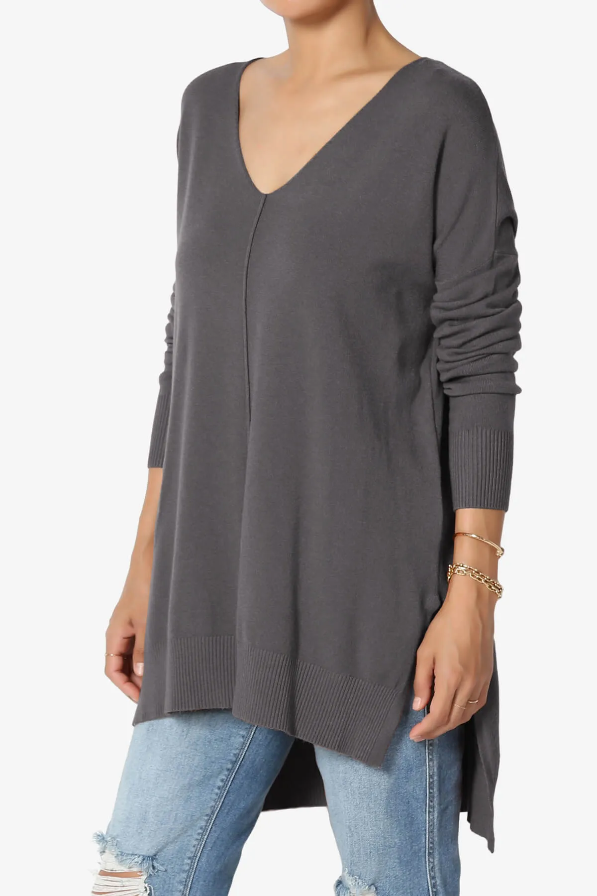 Katana Front Seam V-Neck Knit Sweater PLUS
