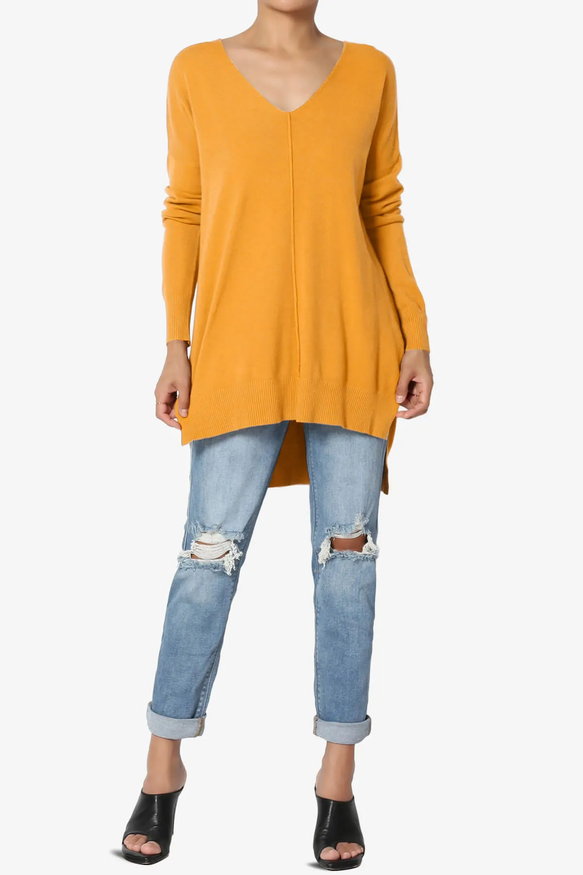 Katana Front Seam V-Neck Knit Sweater PLUS