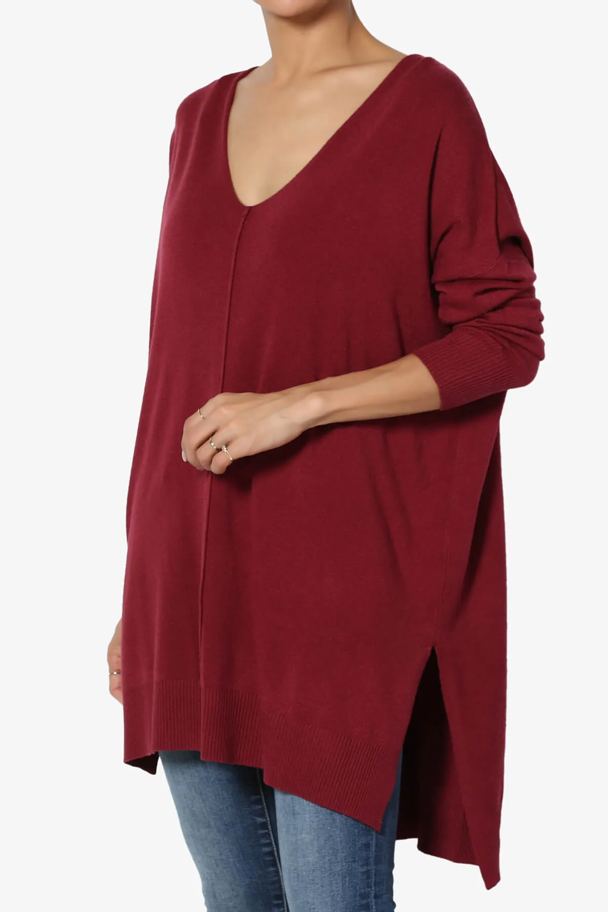 Katana Front Seam V-Neck Knit Sweater PLUS