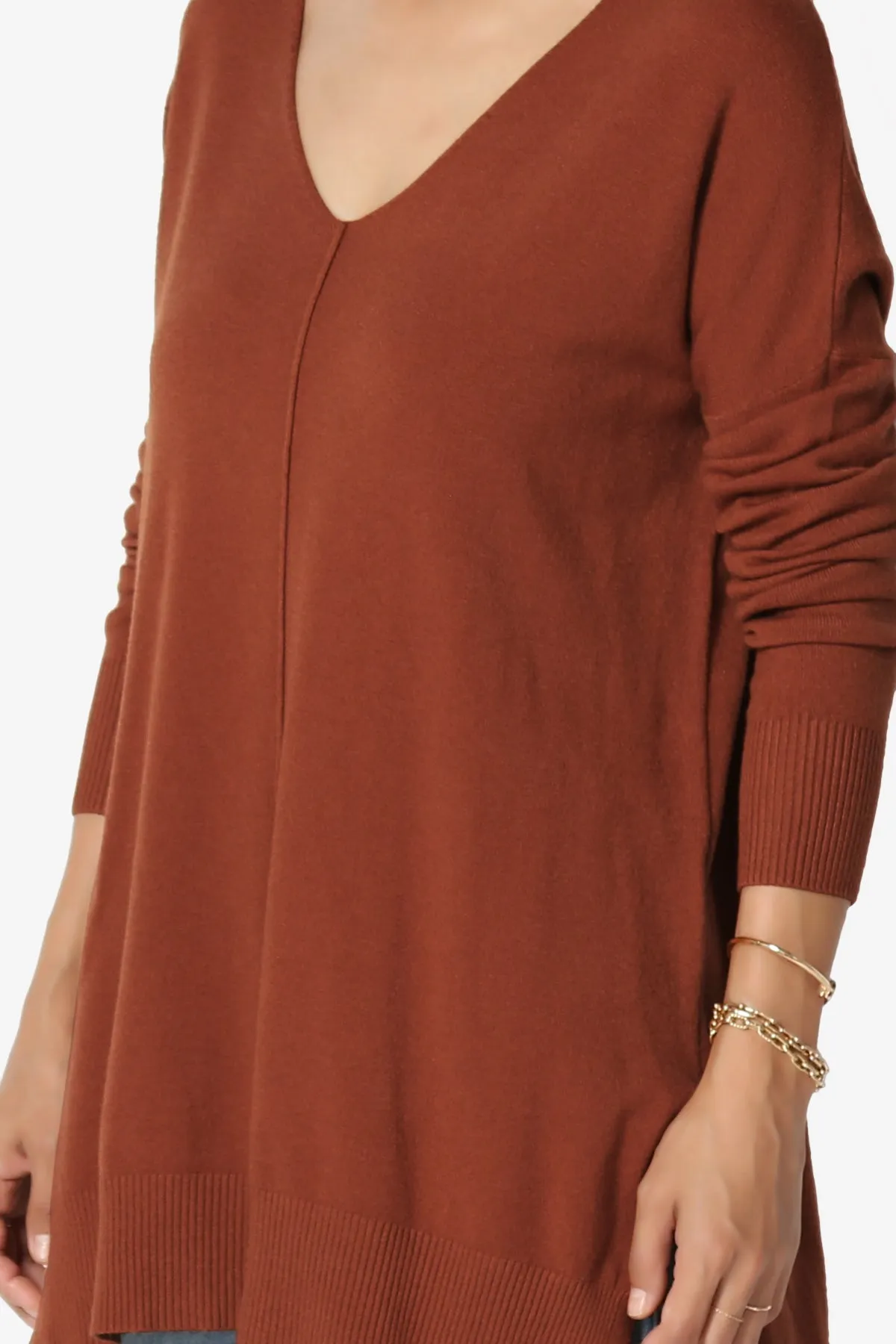 Katana Front Seam V-Neck Knit Sweater PLUS
