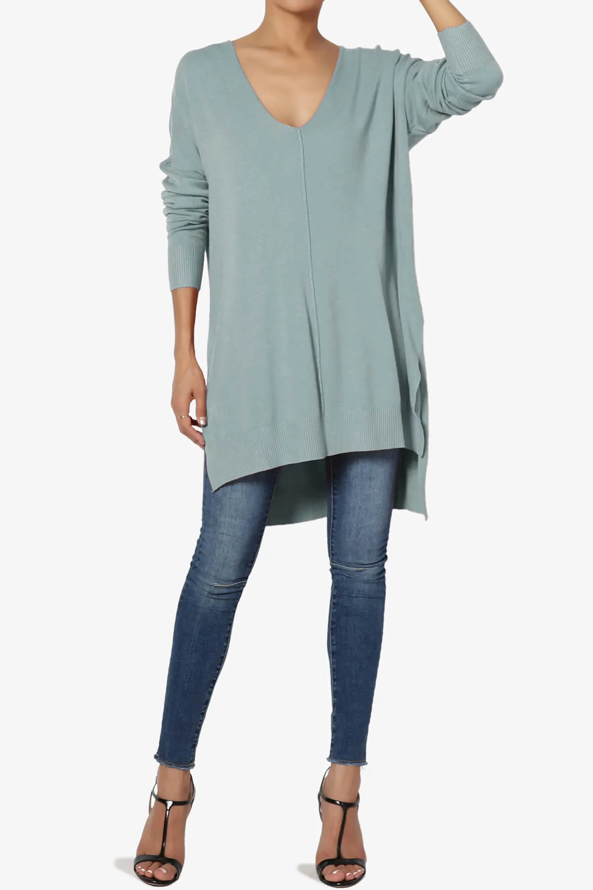 Katana Front Seam V-Neck Knit Sweater PLUS