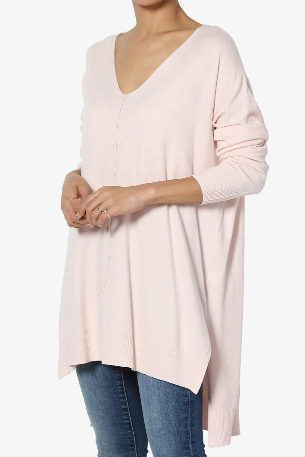Katana Front Seam V-Neck Knit Sweater PLUS
