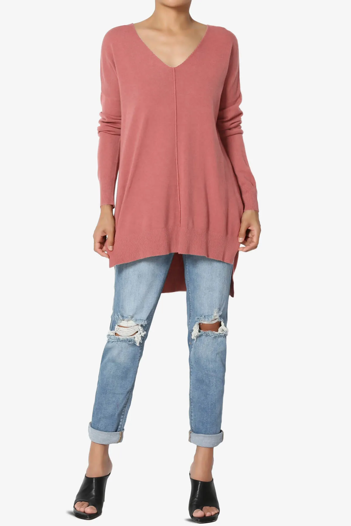 Katana Front Seam V-Neck Knit Sweater PLUS