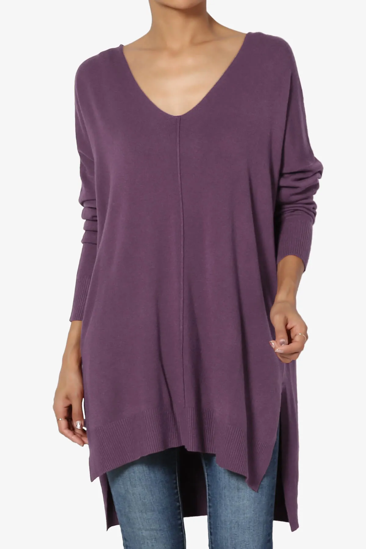 Katana Front Seam V-Neck Knit Sweater PLUS