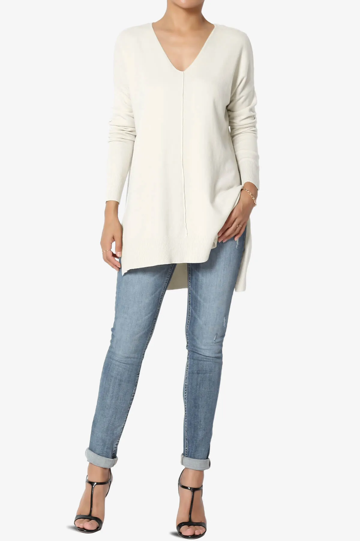 Katana Front Seam V-Neck Knit Sweater PLUS