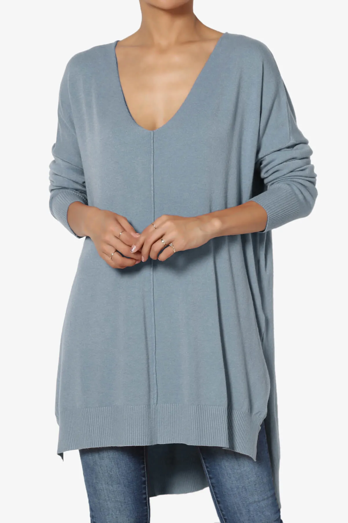 Katana Front Seam V-Neck Knit Sweater PLUS