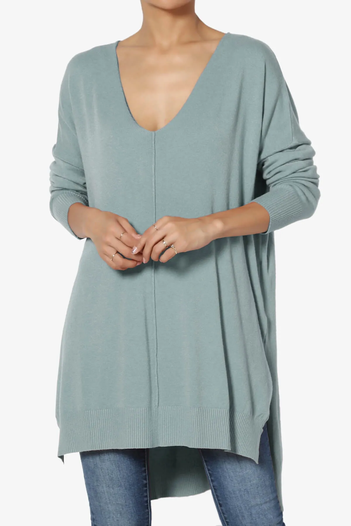 Katana Front Seam V-Neck Knit Sweater PLUS