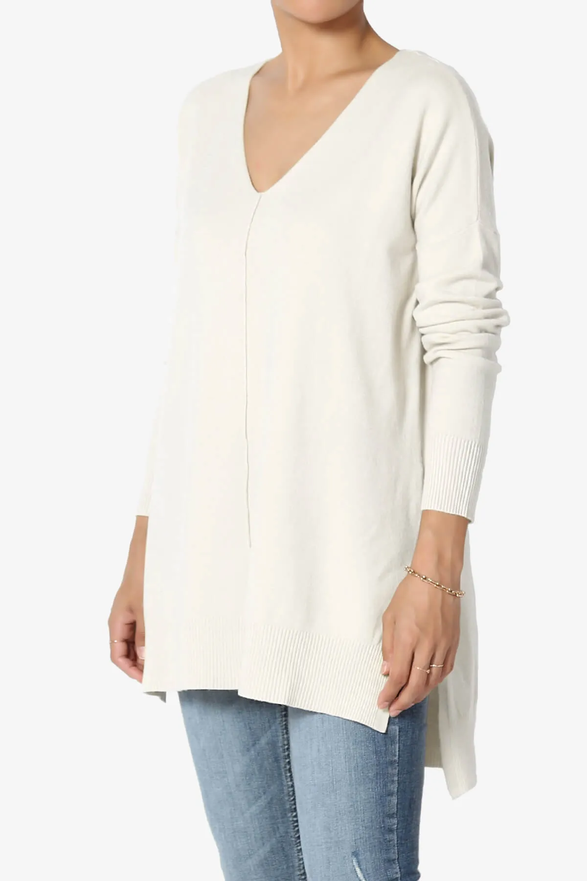 Katana Front Seam V-Neck Knit Sweater PLUS