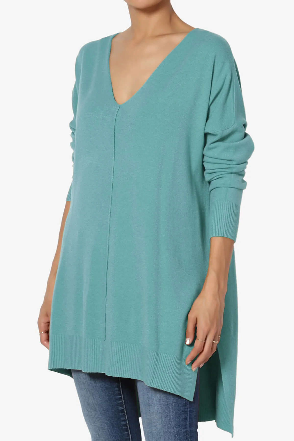 Katana Front Seam V-Neck Knit Sweater PLUS