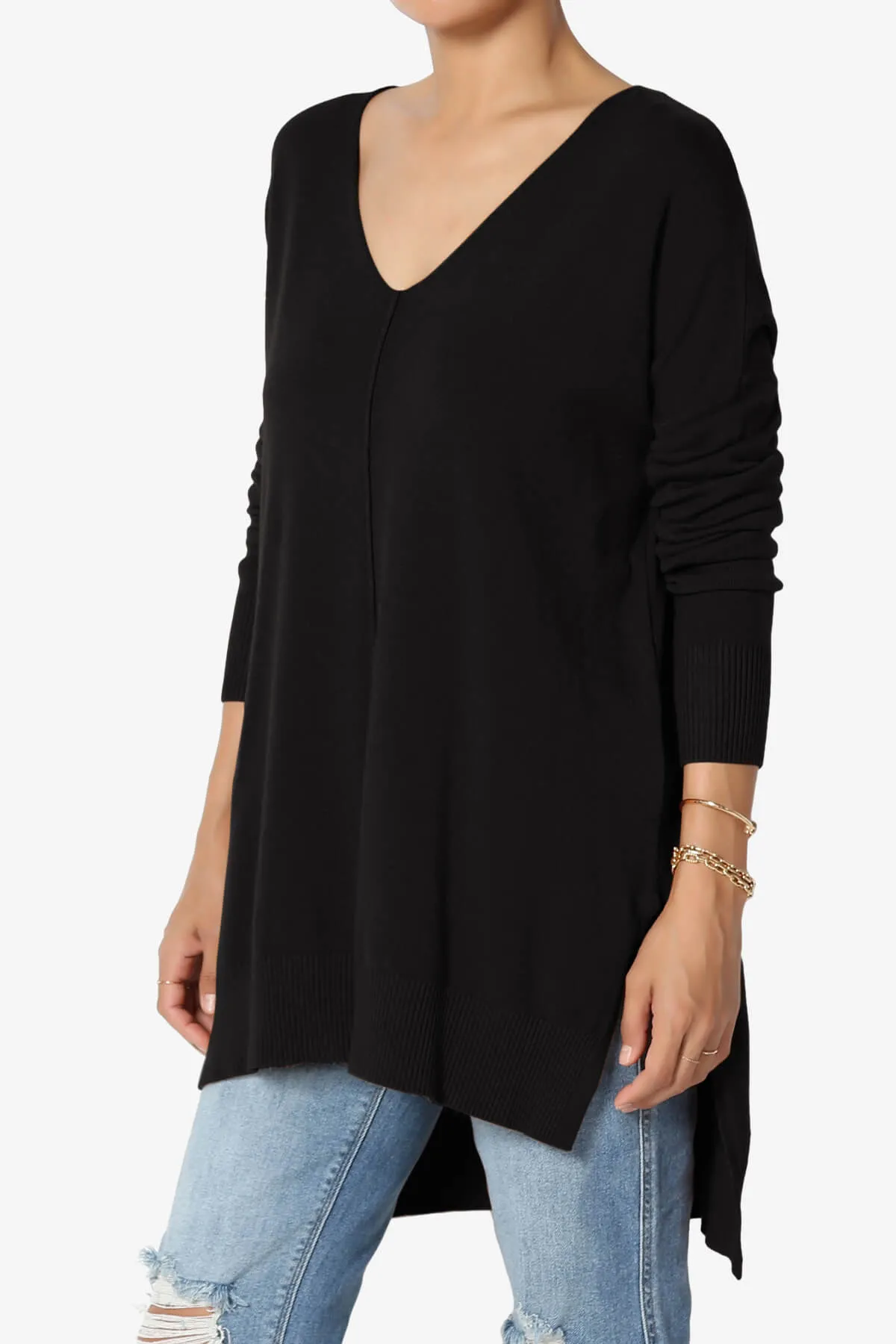 Katana Front Seam V-Neck Knit Sweater PLUS