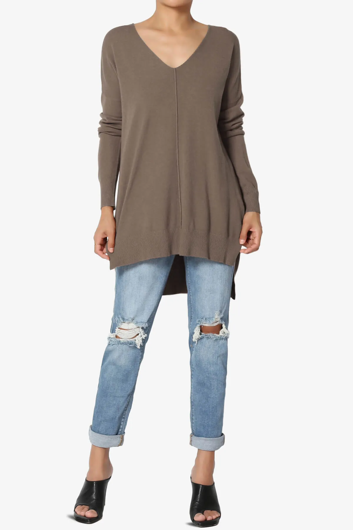 Katana Front Seam V-Neck Knit Sweater PLUS