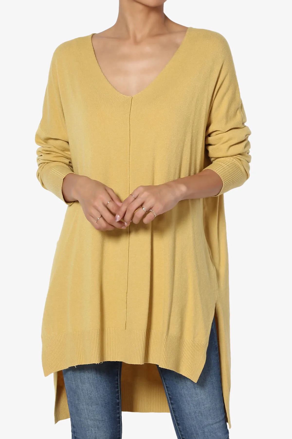 Katana Front Seam V-Neck Knit Sweater PLUS