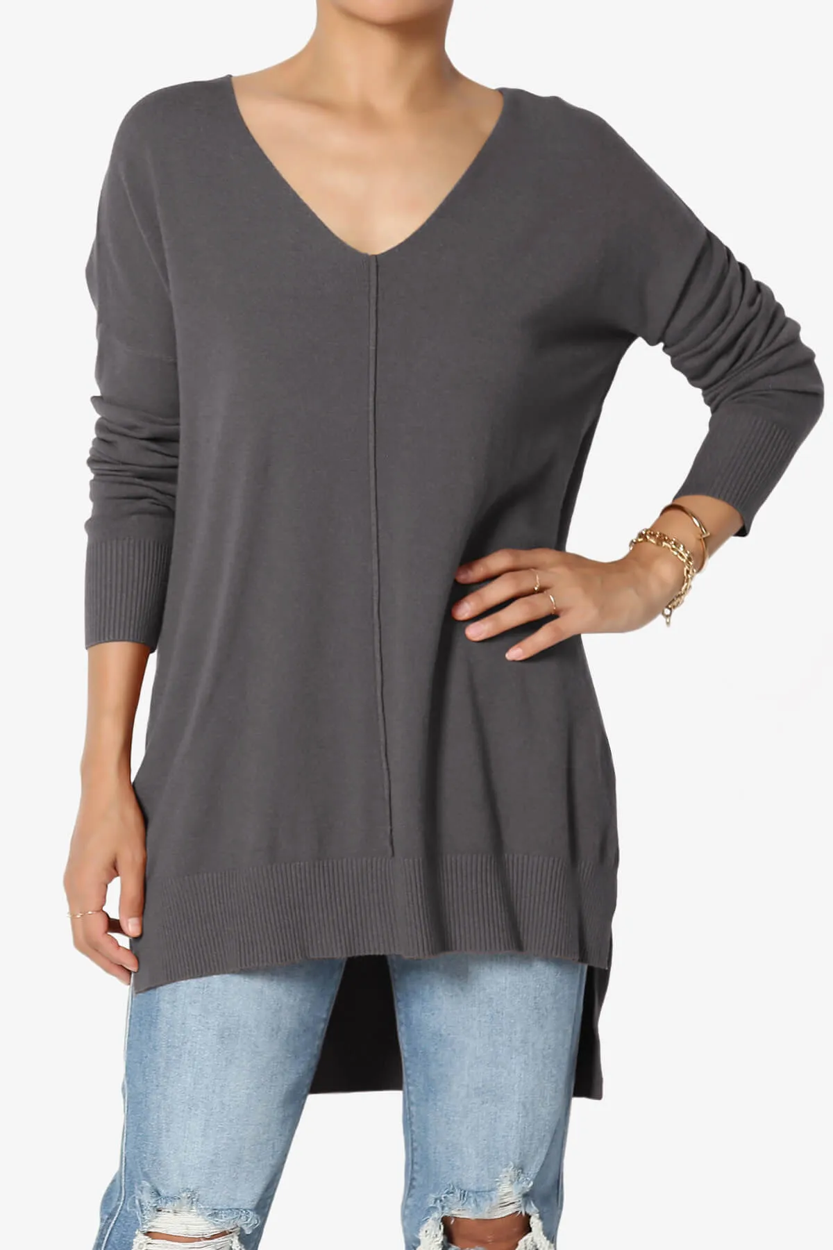 Katana Front Seam V-Neck Knit Sweater PLUS