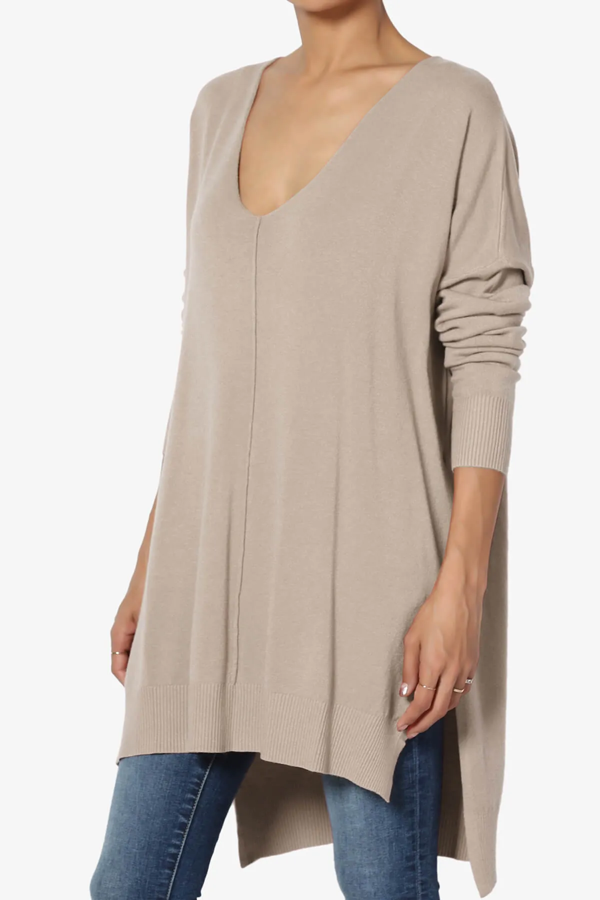 Katana Front Seam V-Neck Knit Sweater PLUS