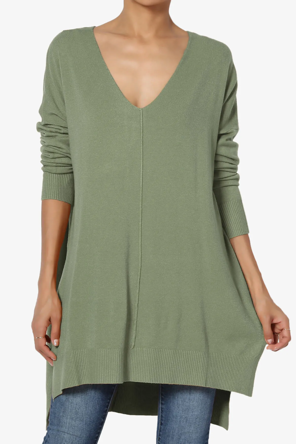 Katana Front Seam V-Neck Knit Sweater PLUS