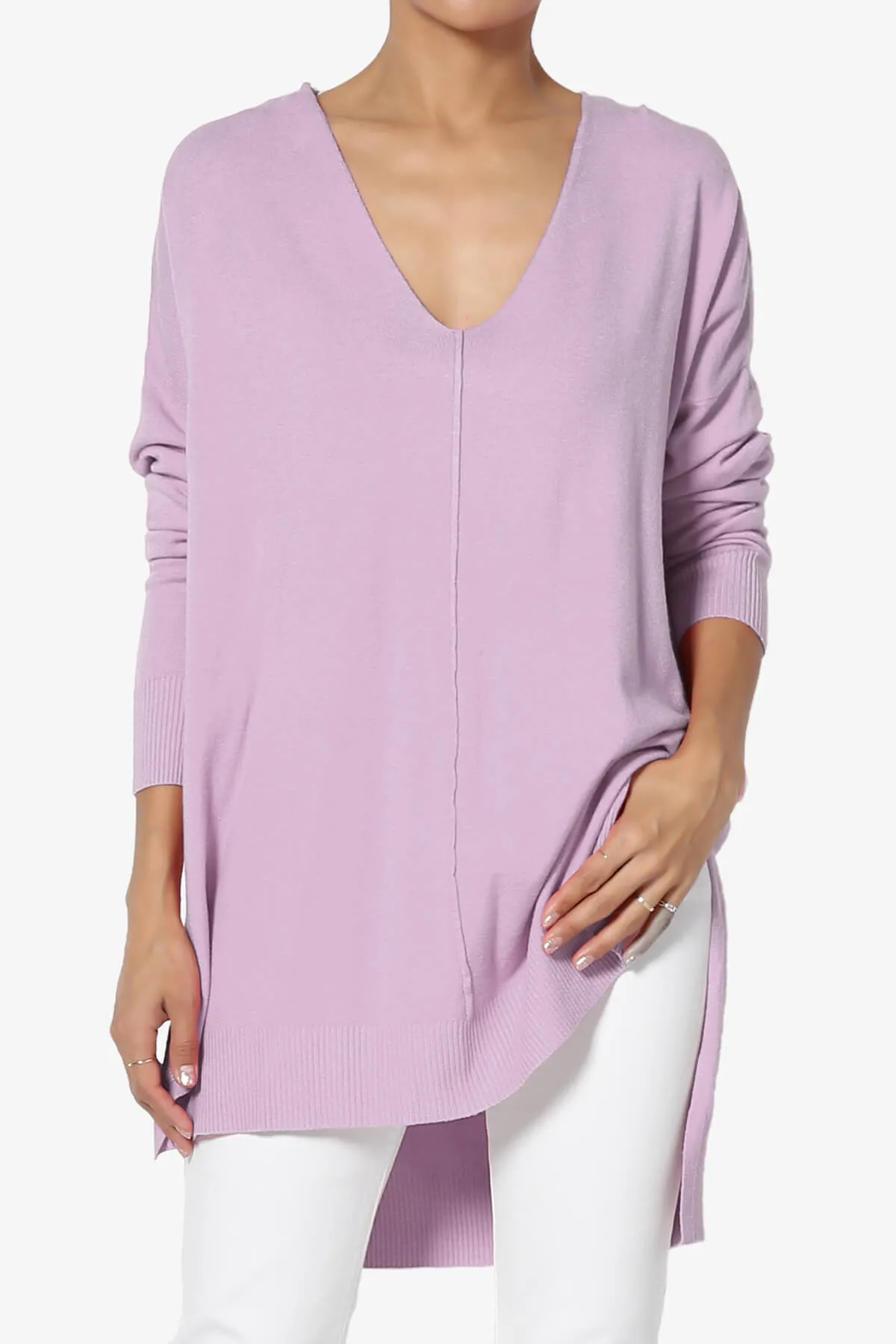 Katana Front Seam V-Neck Knit Sweater PLUS
