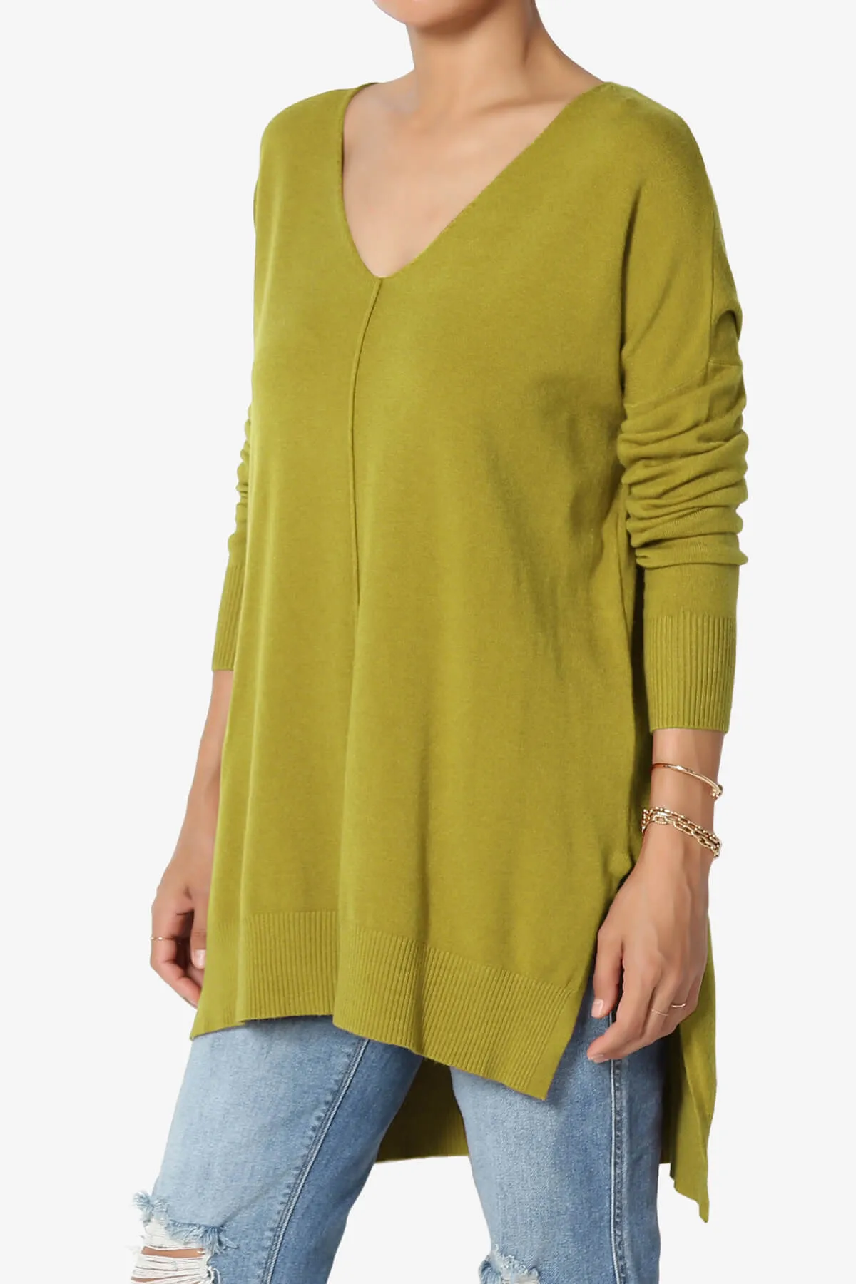 Katana Front Seam V-Neck Knit Sweater PLUS