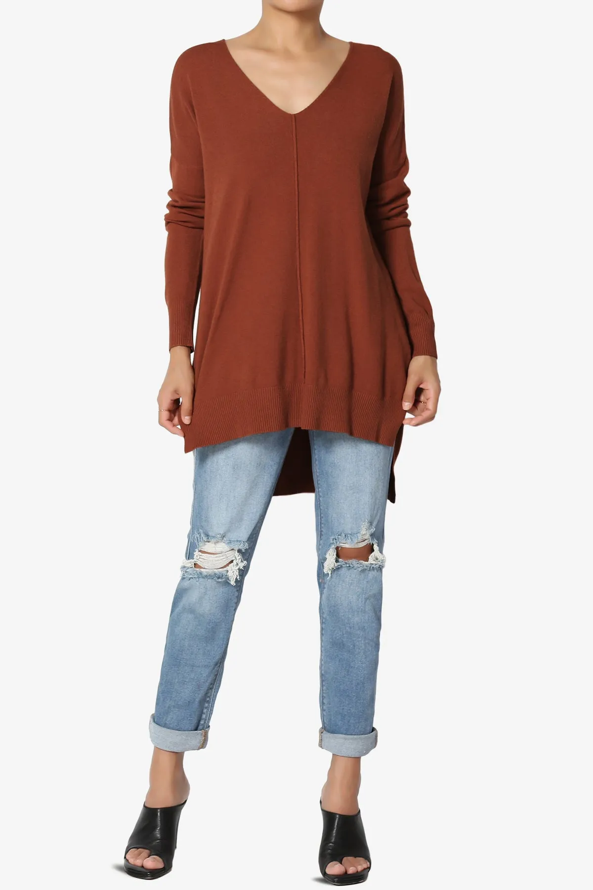 Katana Front Seam V-Neck Knit Sweater PLUS