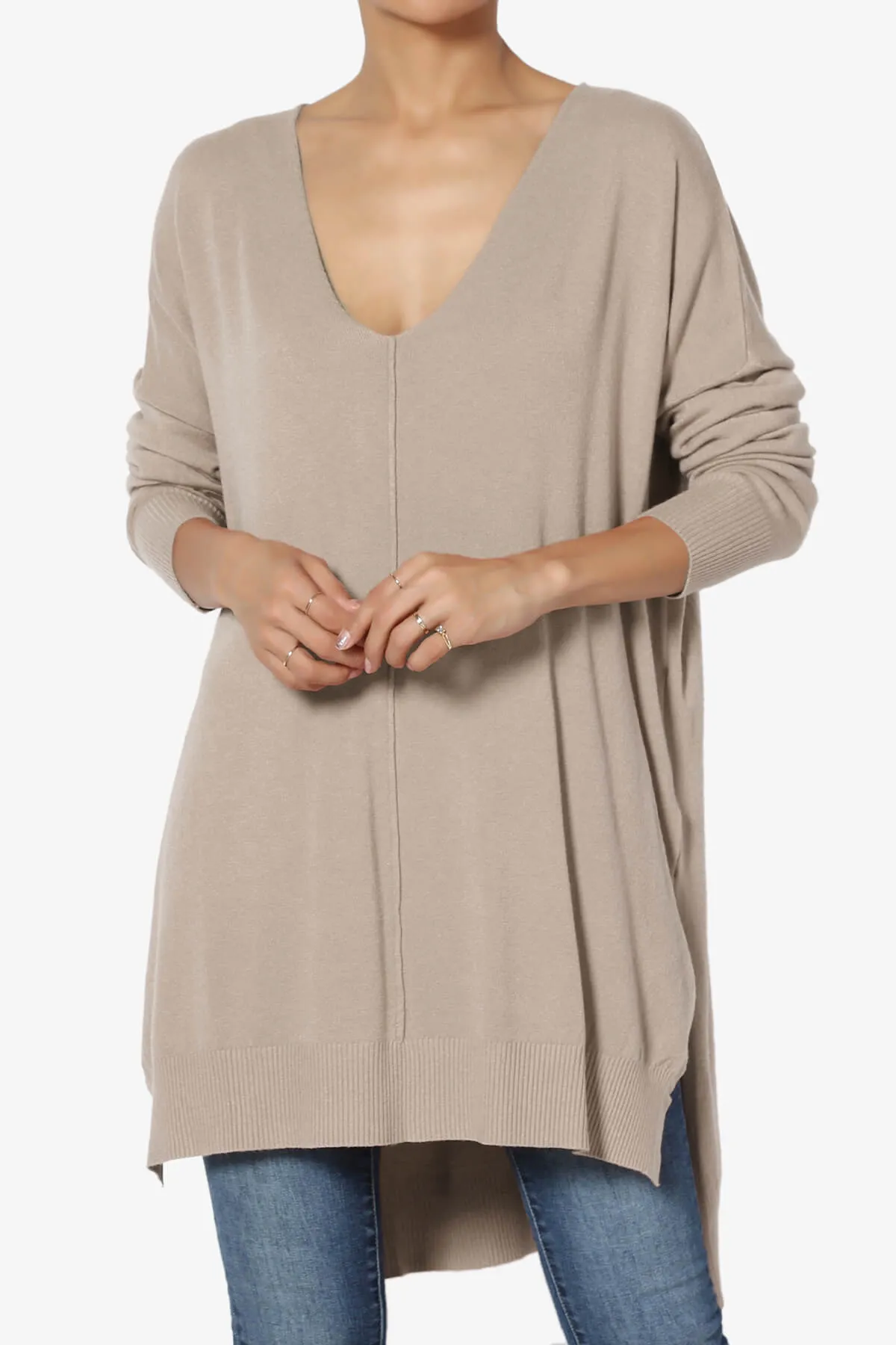 Katana Front Seam V-Neck Knit Sweater PLUS